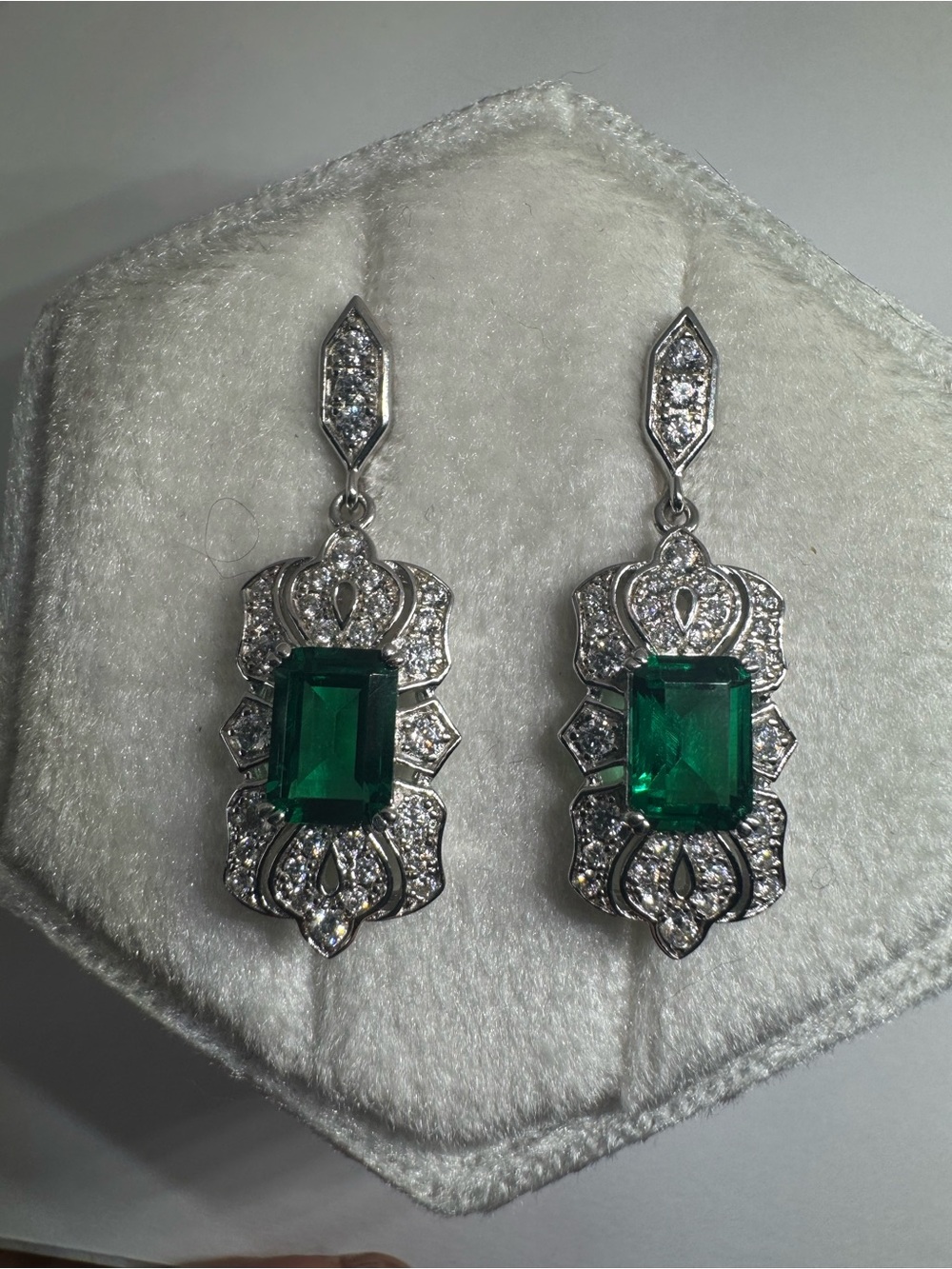 925 Sterling Silver Gold Plated Lab Created Emerald Stud Earrings - Picture 5 of 13